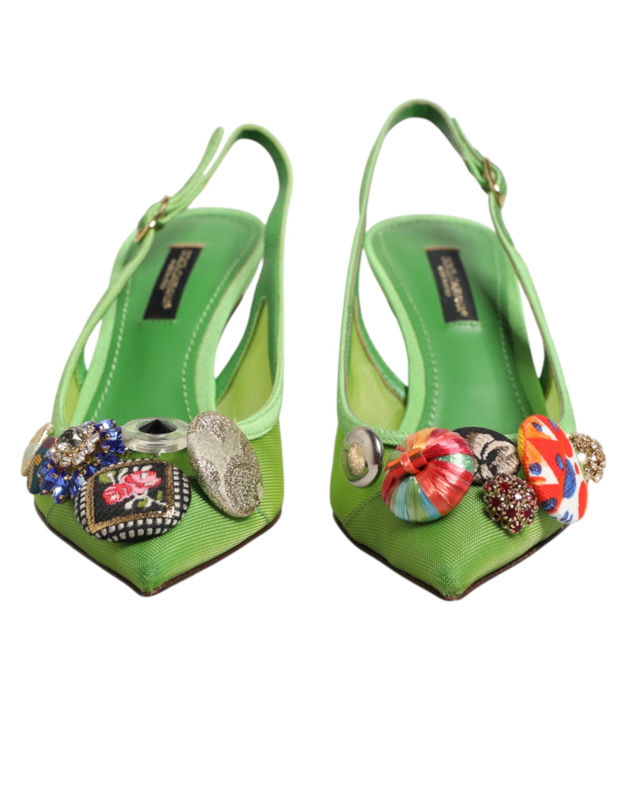 Dolce & Gabbana Green Embellished Heels Slingbacks Women's Shoes