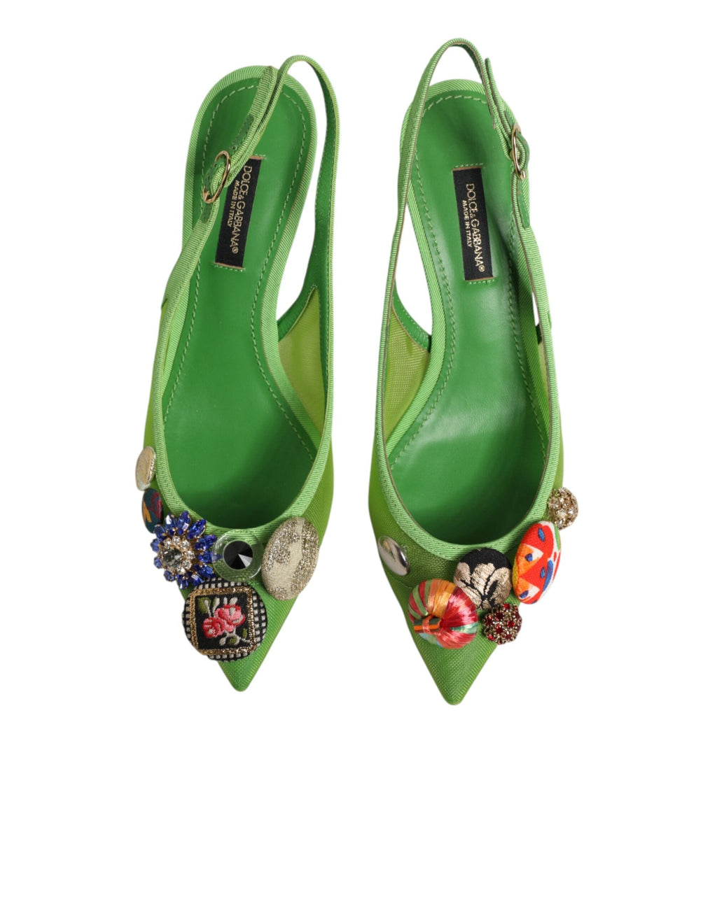 Dolce & Gabbana Green Embellished Heels Slingbacks Women's Shoes
