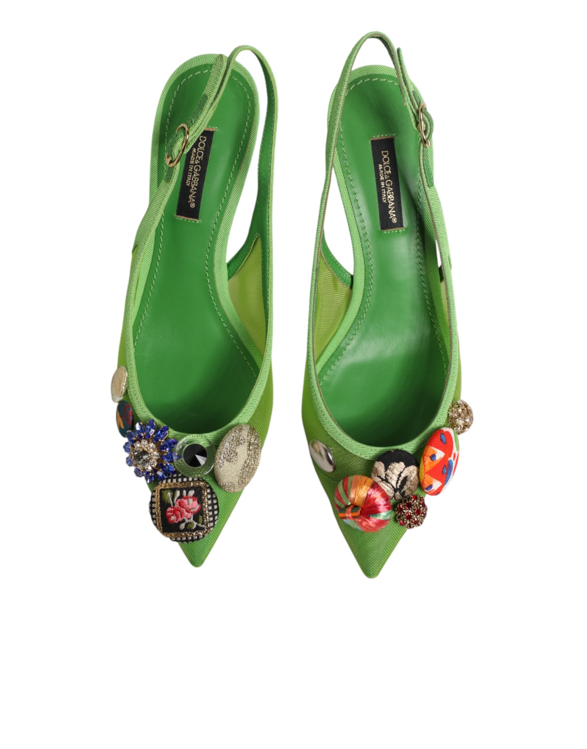 Dolce & Gabbana Green Embellished Heels Slingbacks Women's Shoes