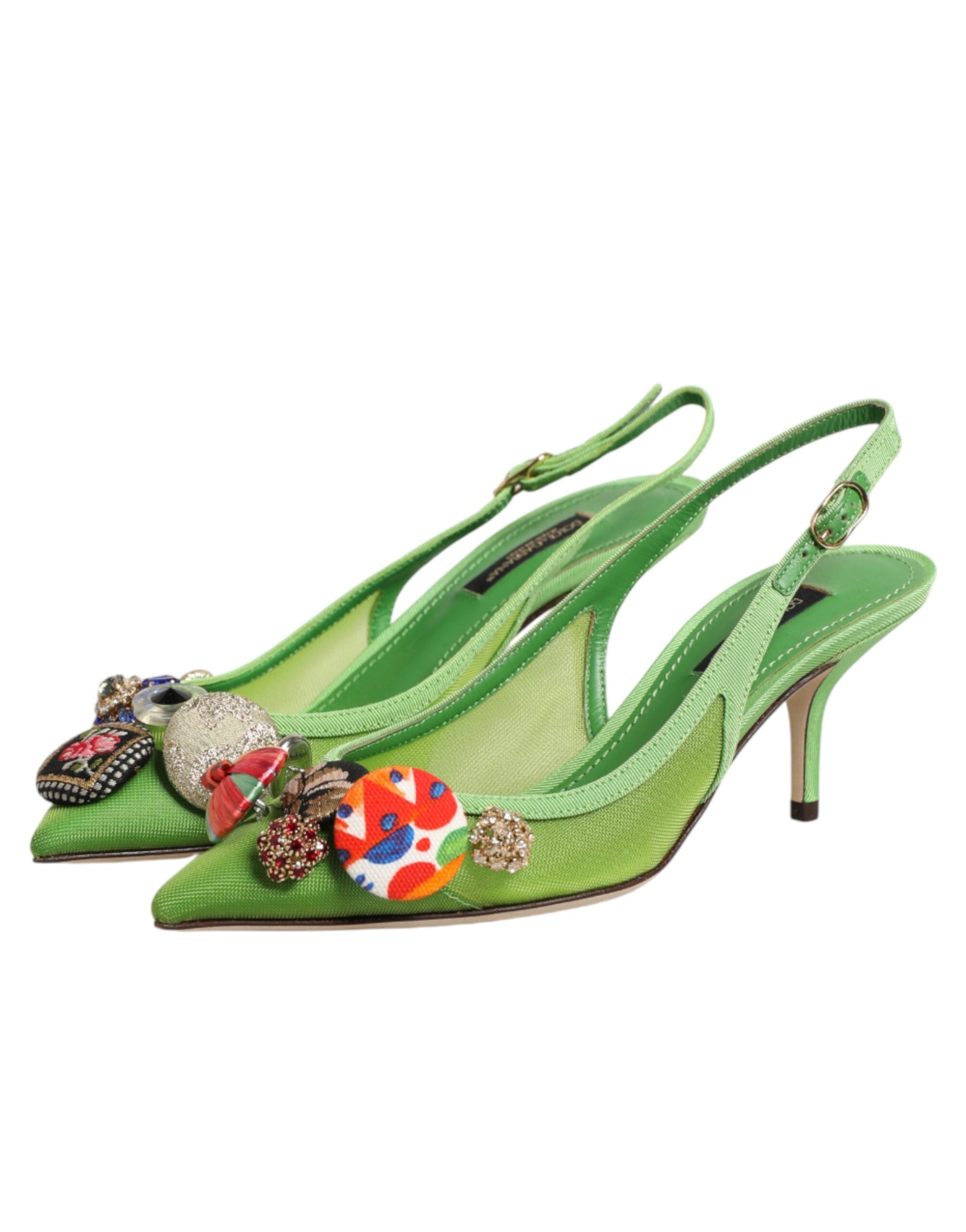 Dolce & Gabbana Green Embellished Heels Slingbacks Women's Shoes