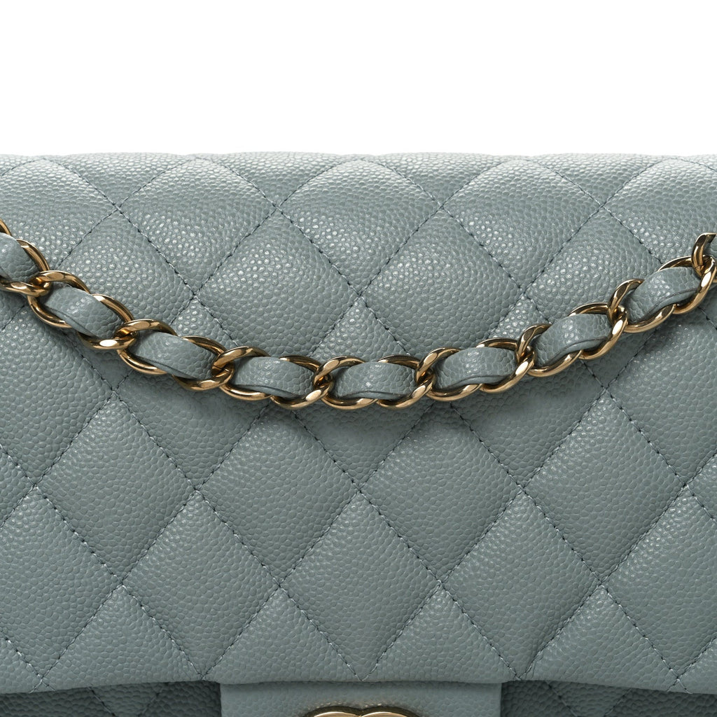 Caviar Quilted Medium Double Flap Light Green
