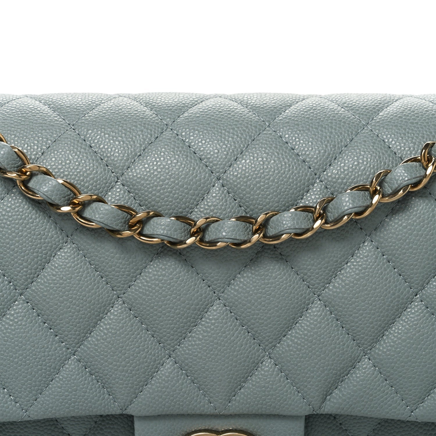 Caviar Quilted Medium Double Flap Light Green