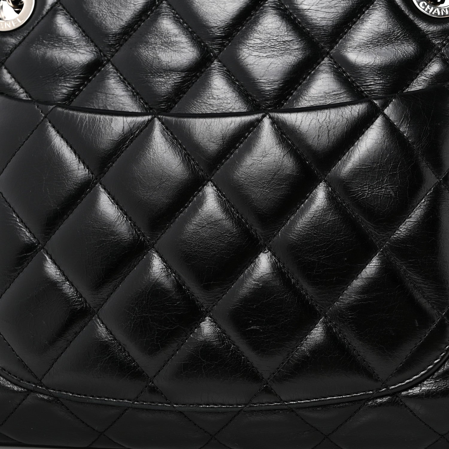 Glazed Calfskin Quilted Small CC Delivery Tote Black