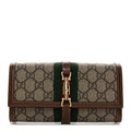 GG Supreme Monogram Azalea Calfskin Web Jackie 1961 Chain Wallet Beige Ebony Brown Sugar