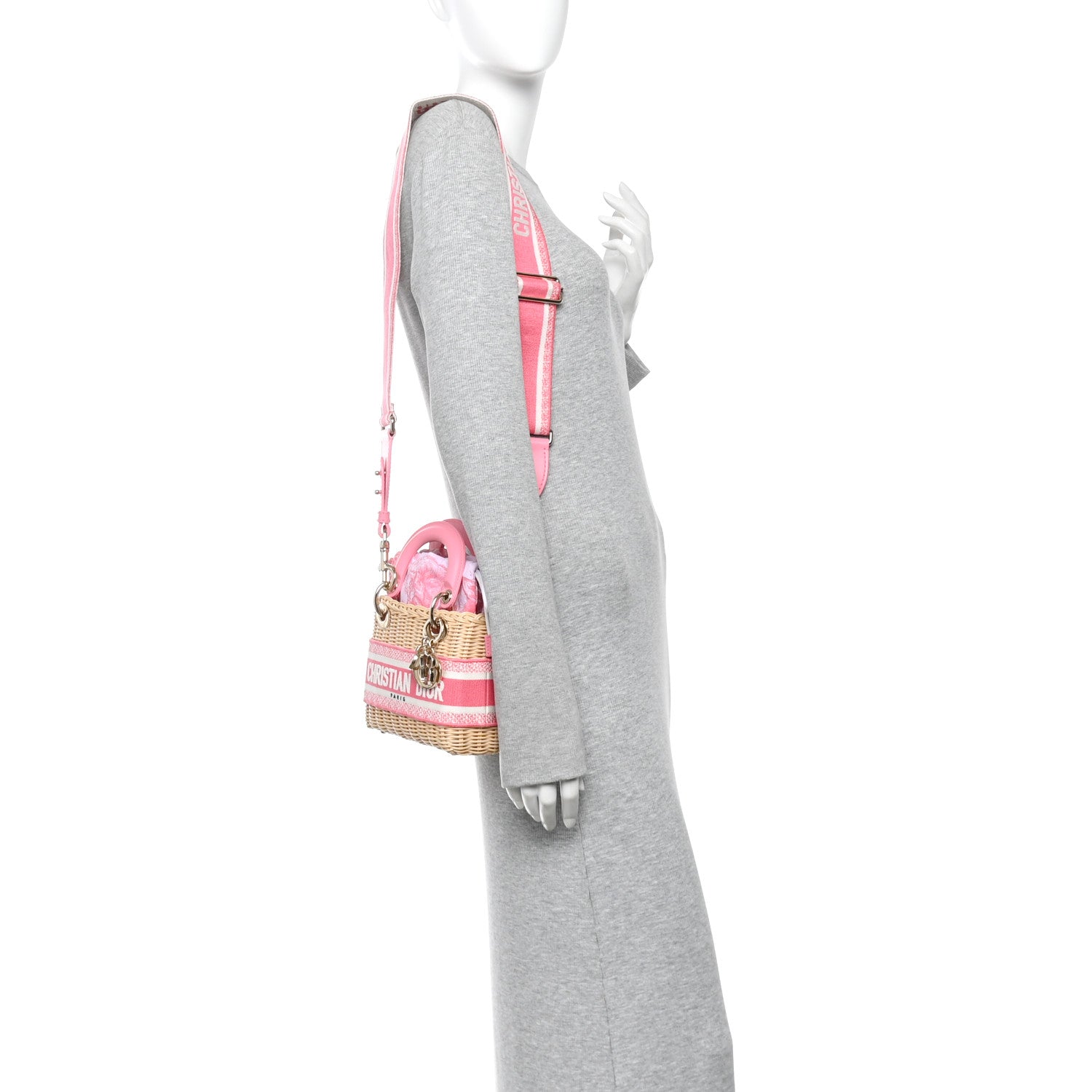 Wicker Oblique Mini Lady Dior Bag Fluorescent Pink