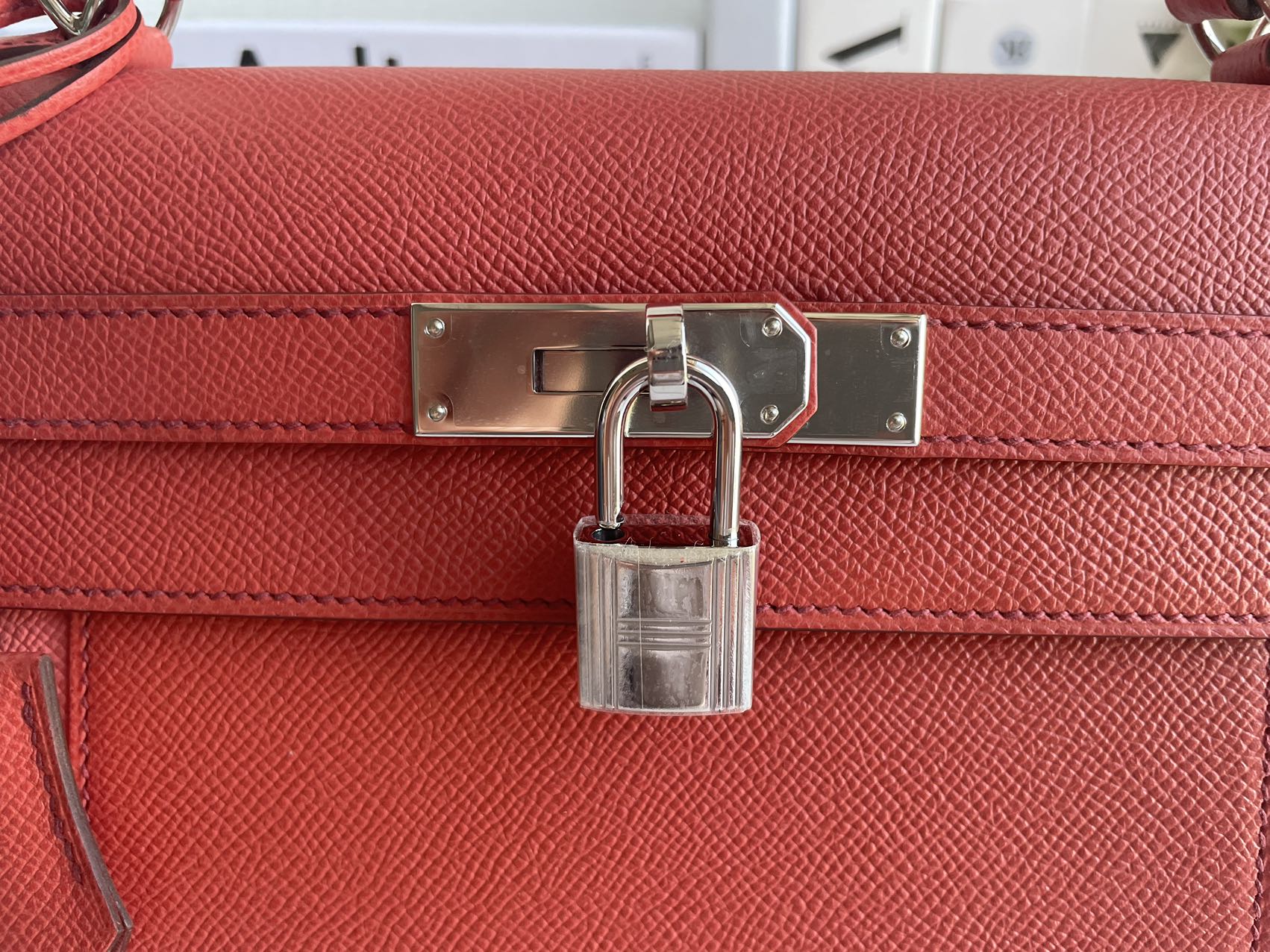Hermès Kelly 32 Sellier Bi-Color Pink & Coral Epsom (Palladium Hardware)