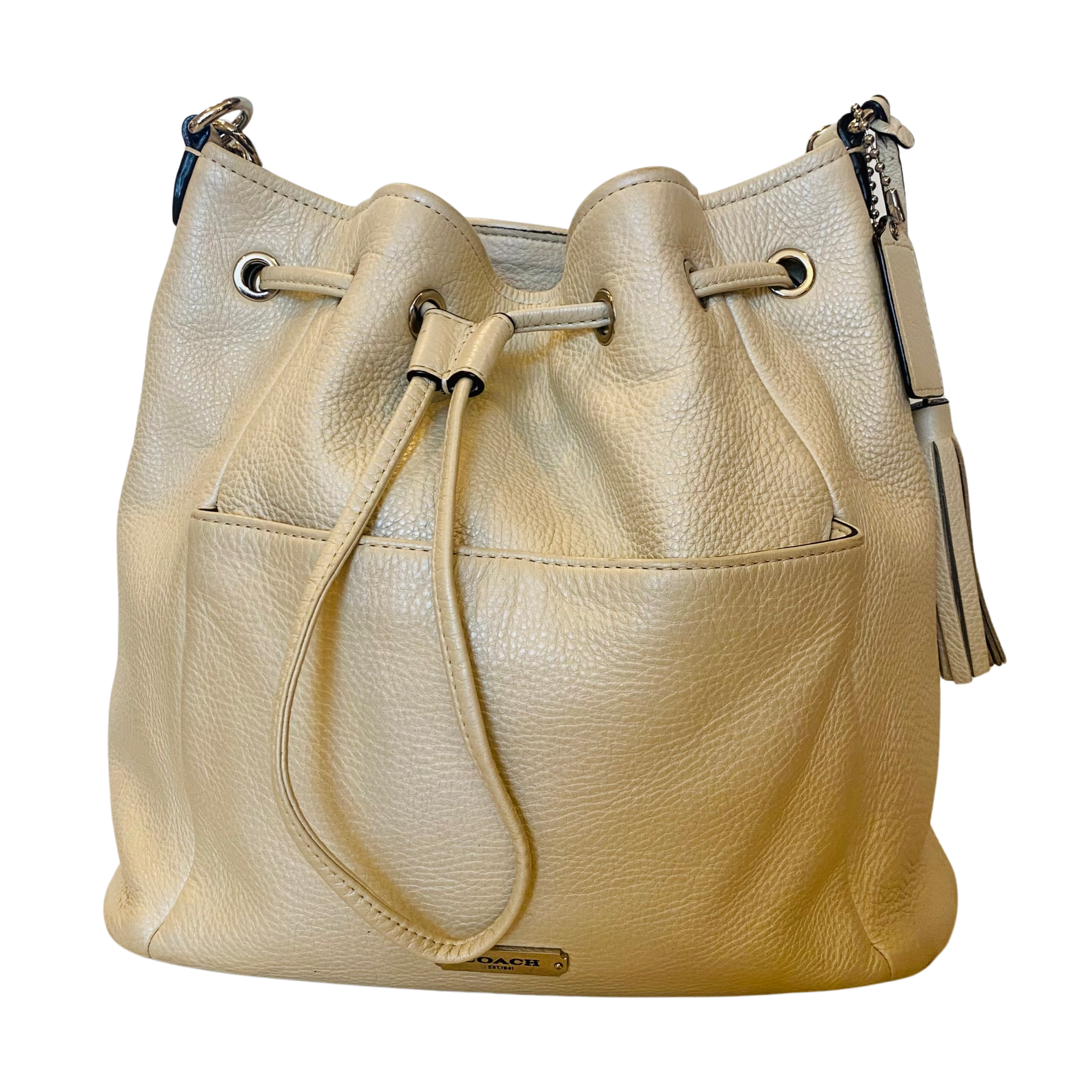 COACH Avery Leather Shoulder Bag Pearl/Ivory #F27003