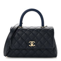 Caviar Quilted Lizard Embossed Mini Coco Handle Flap Navy Blue