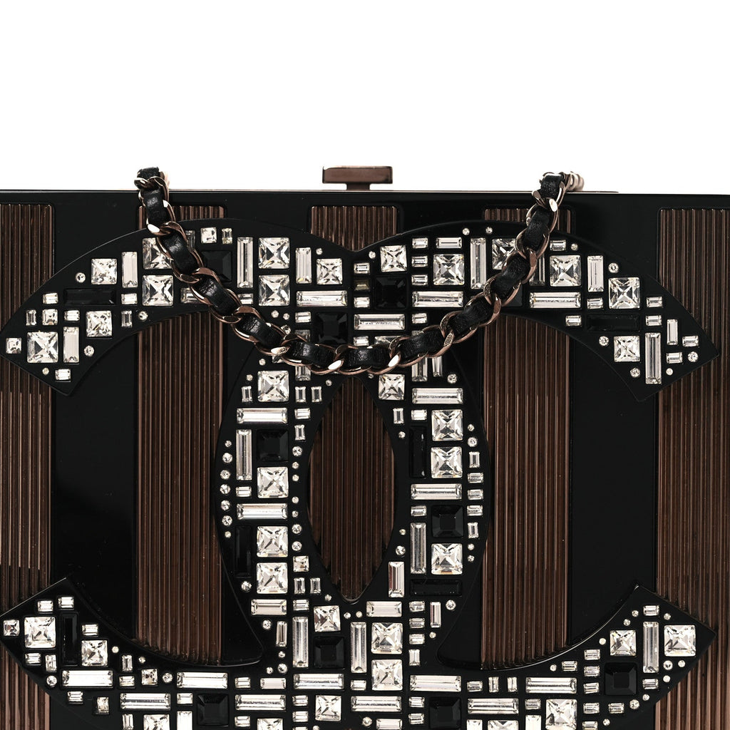 Plexiglass Crystal CC Minaudiere Clutch Black Copper