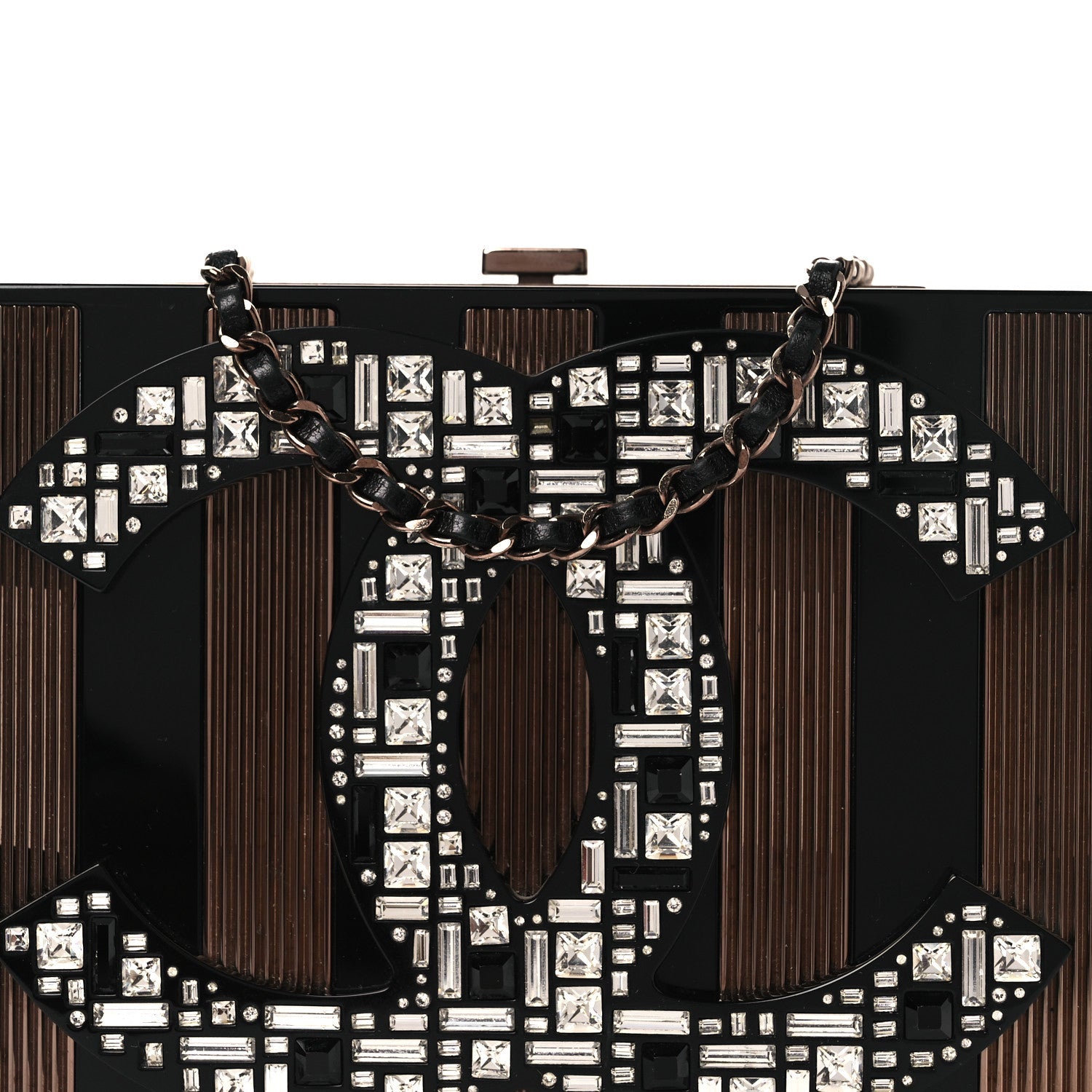 Plexiglass Crystal CC Minaudiere Clutch Black Copper