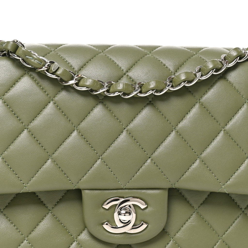 Lambskin Quilted Medium Double Flap Green