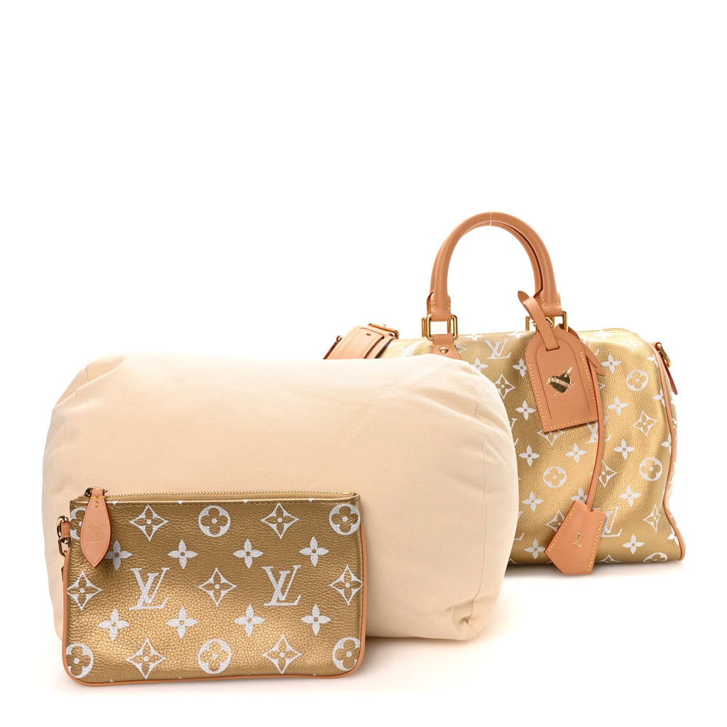 Metallic Calfskin Monogram Speedy P9 Bandouliere 30 Gold Kintsugi
