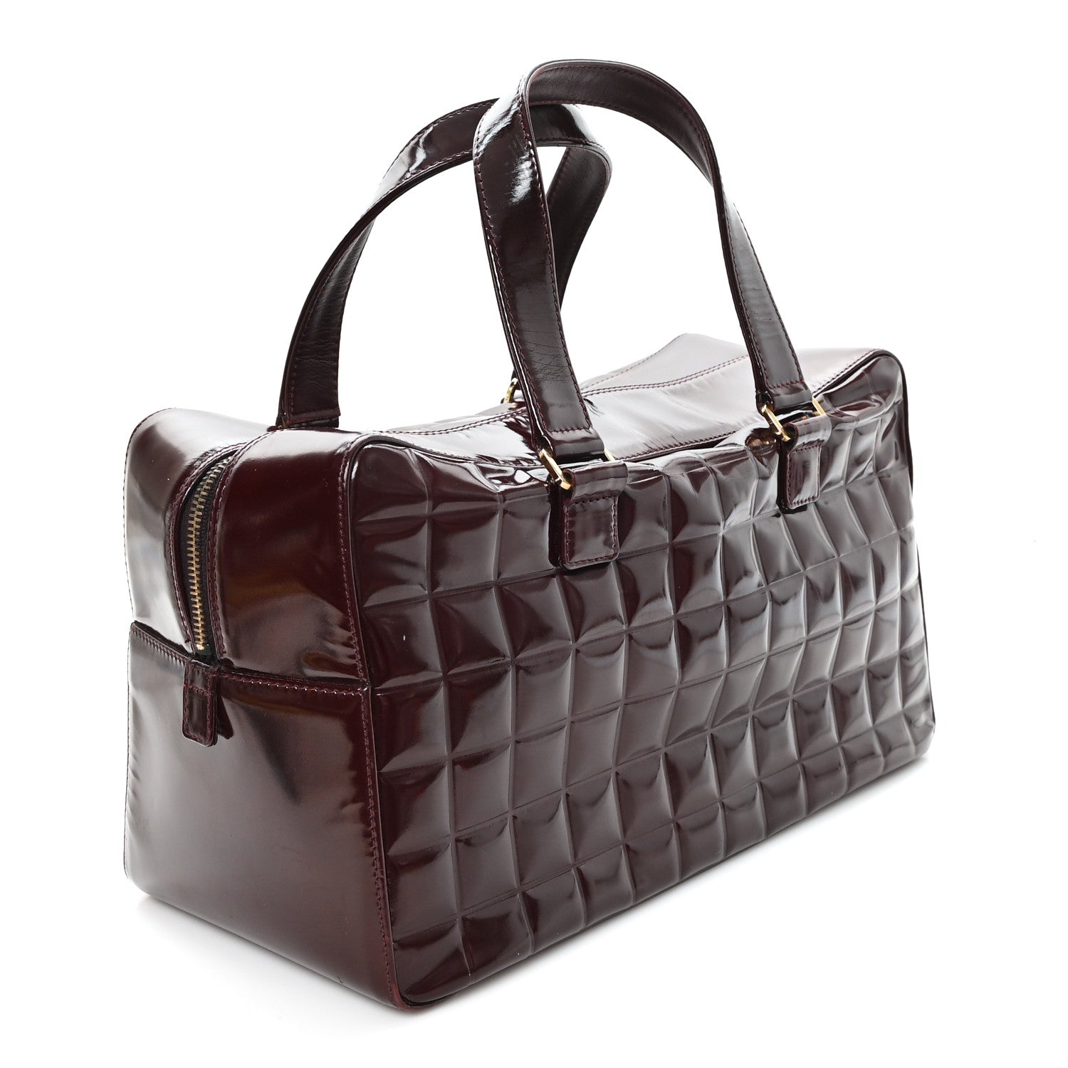 Patent Quilted Chocolate Bar Bowler Burgundy