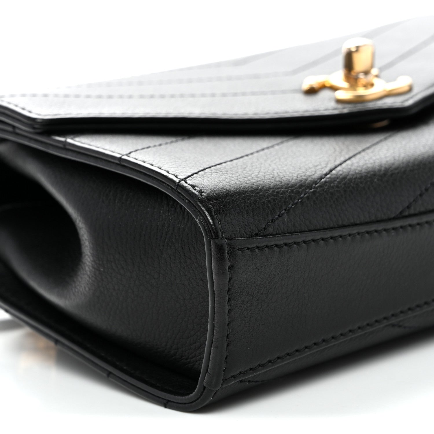 Calfskin Chevron Stitched Coco Waist Bag Black