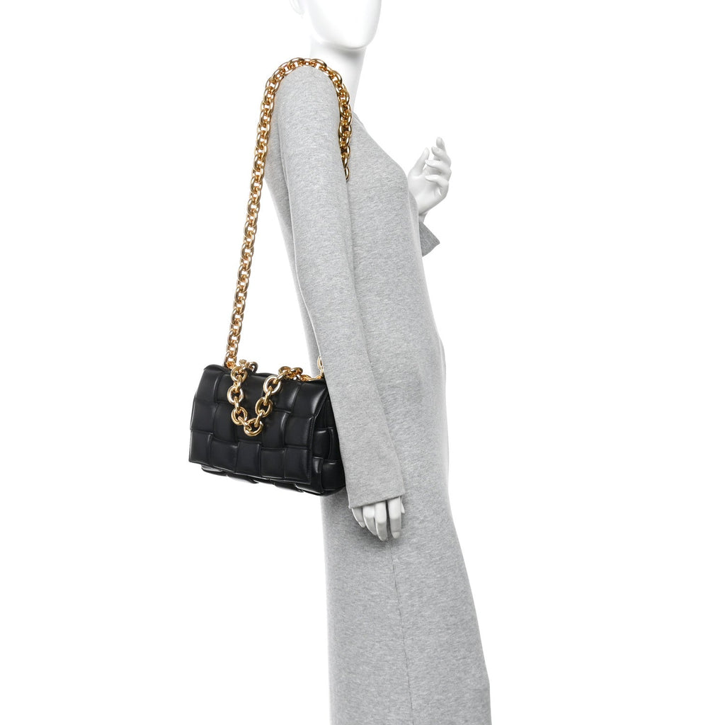 Lambskin Maxi Intreccio Padded Chain Cassette Crossbody Bag Black