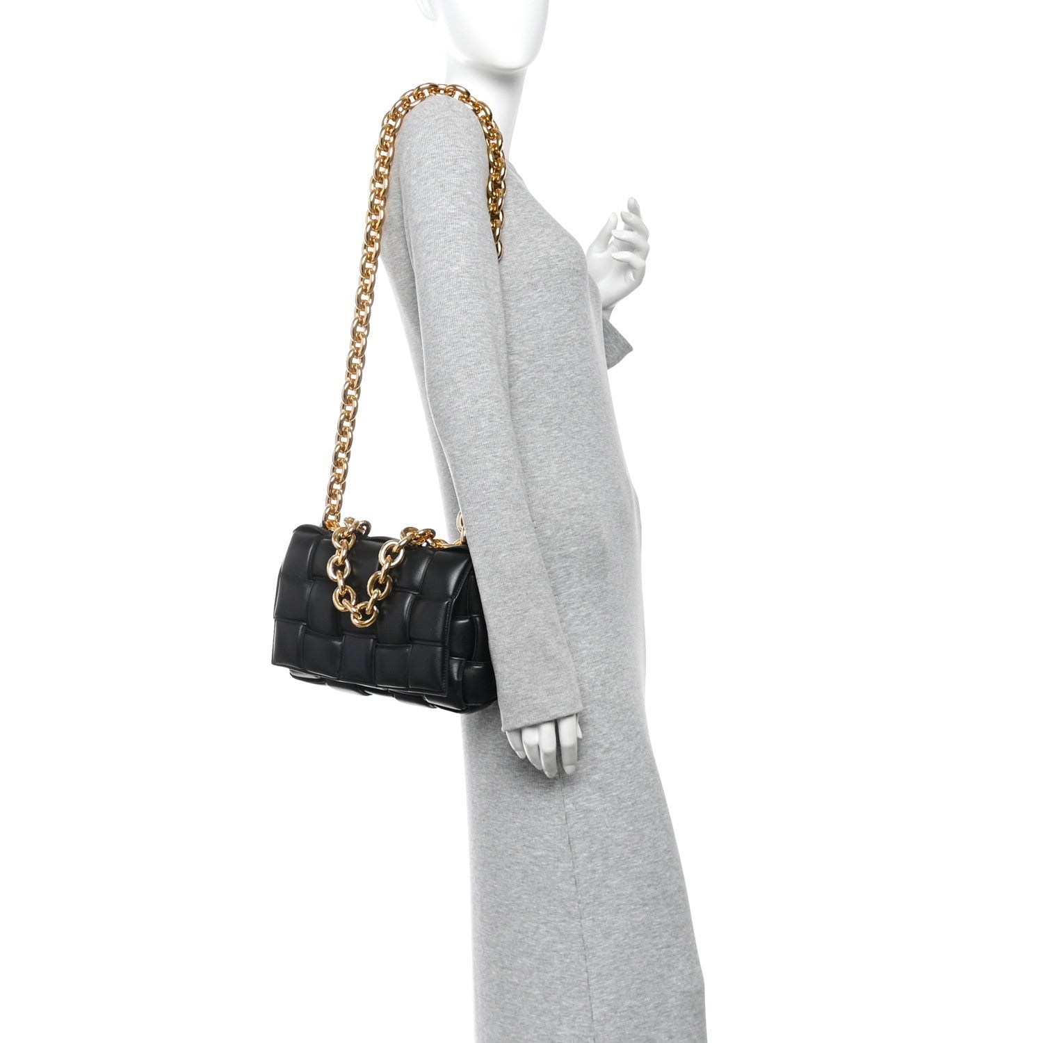 Lambskin Maxi Intreccio Padded Chain Cassette Crossbody Bag Black