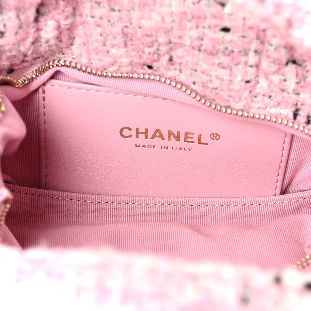Tweed Quilted Mini Bow Bag Pink Black Ecru