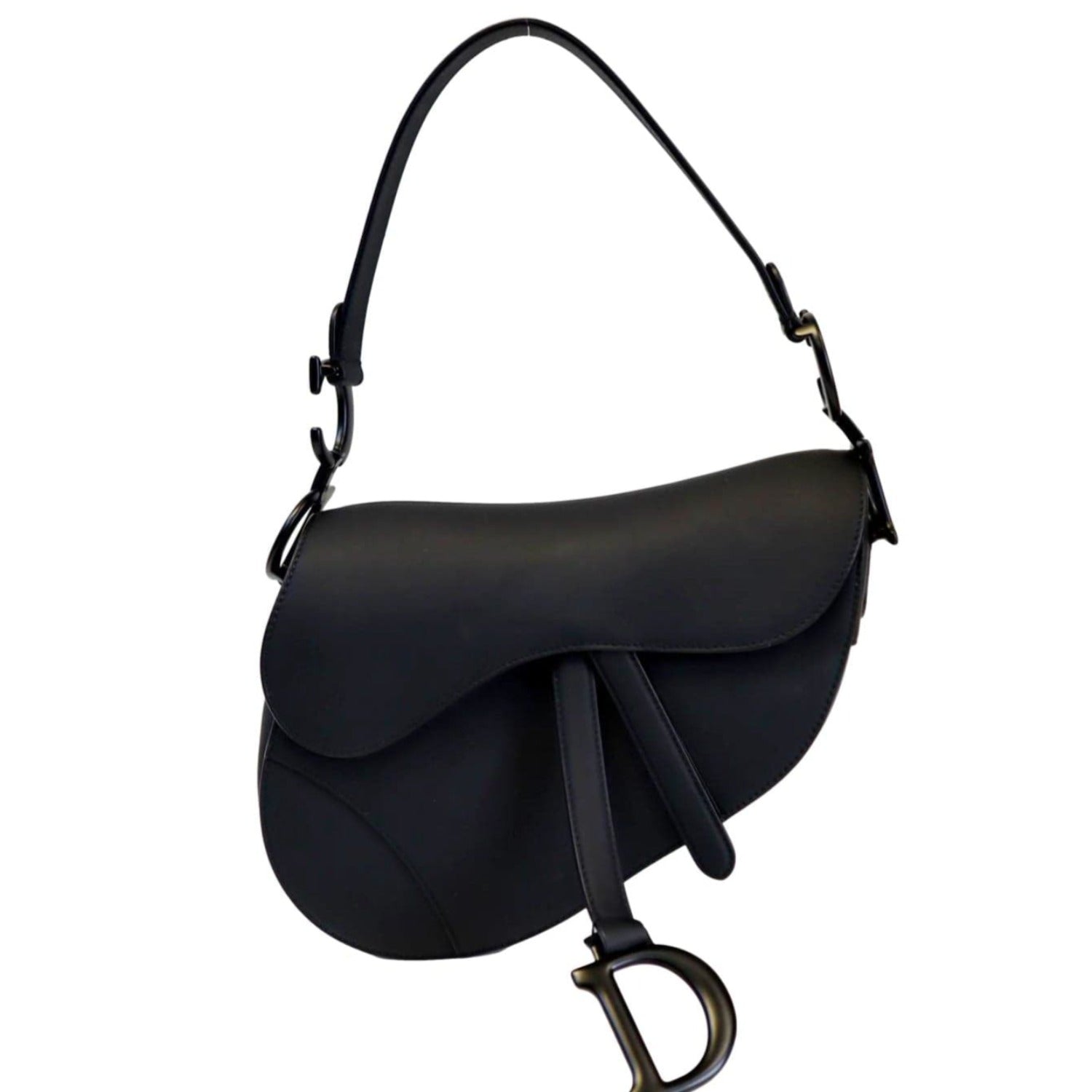 CHRISTIAN DIOR Saddle Leather Satchel Bag Black