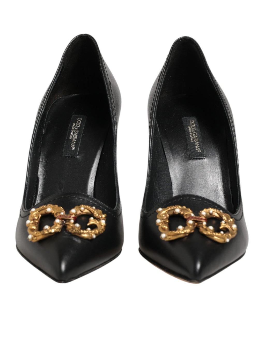 Dolce & Gabbana Black Leather DG Amore Heels Pumps Women's Shoes