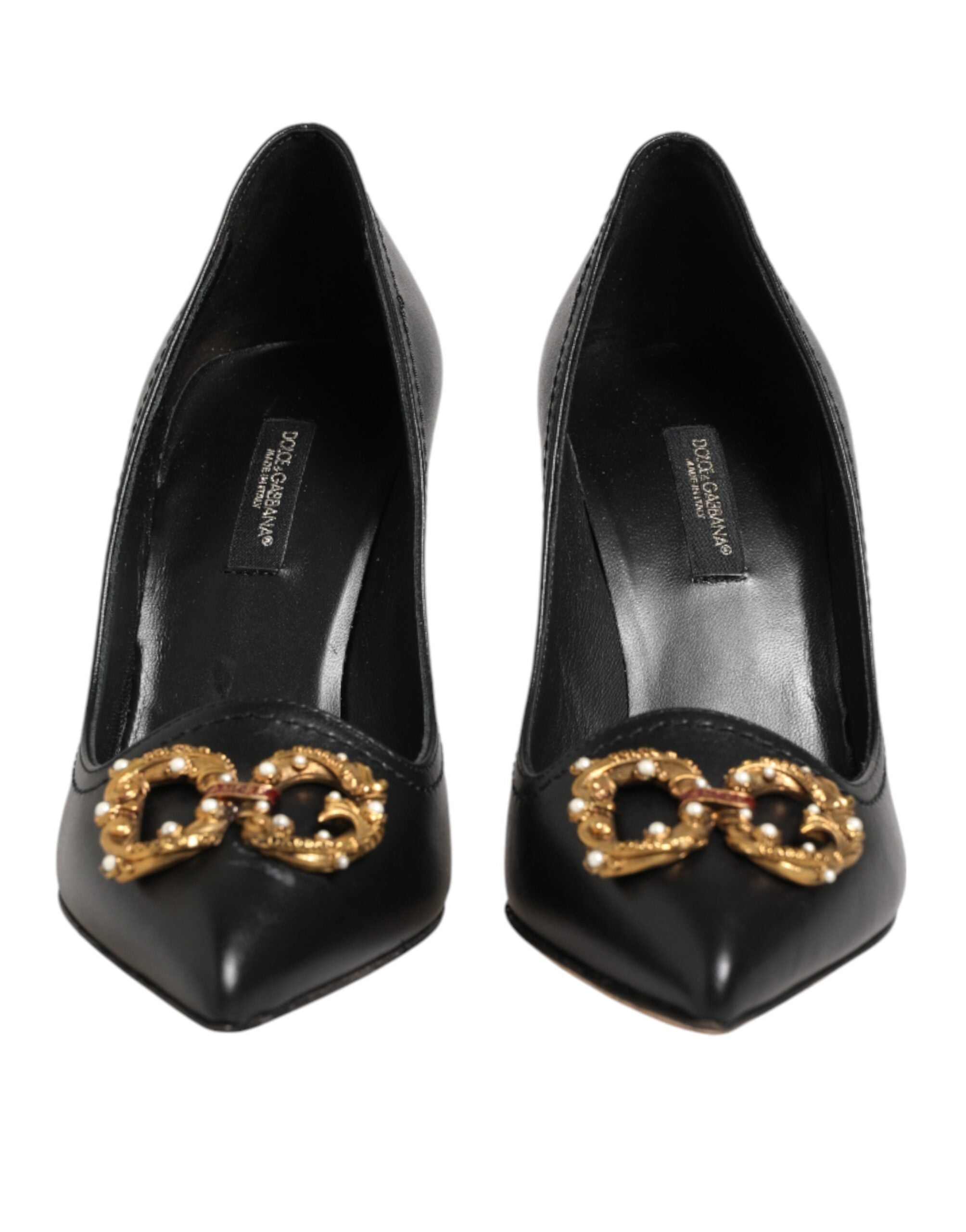 Dolce & Gabbana Black Leather DG Amore Heels Pumps Women's Shoes