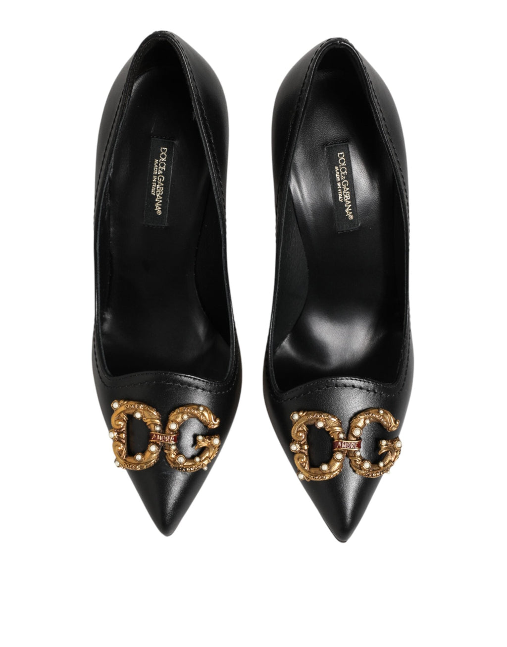 Dolce & Gabbana Black Leather DG Amore Heels Pumps Women's Shoes