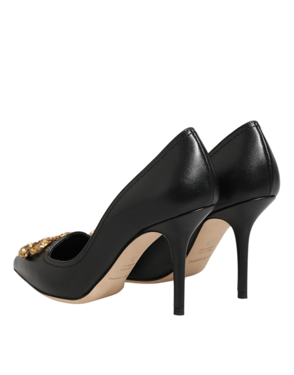 Dolce & Gabbana Black Leather DG Amore Heels Pumps Women's Shoes