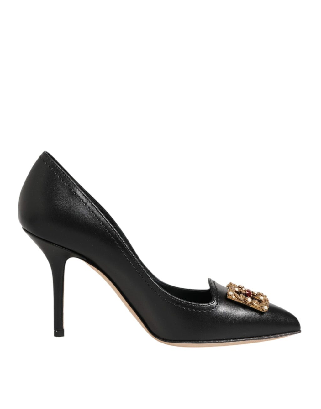 Dolce & Gabbana Black Leather DG Amore Heels Pumps Women's Shoes