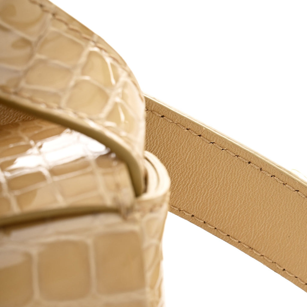 Gloss Calfskin Croc Embossed Intreccio Cassette Crossbody Bag Praline