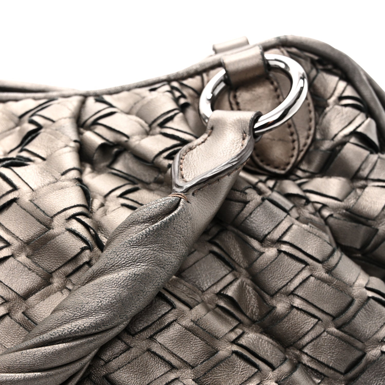 Metallic Nappa Woven Hobo Bronze