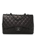 Lambskin Quilted Jumbo Single Flap  Dark Grey