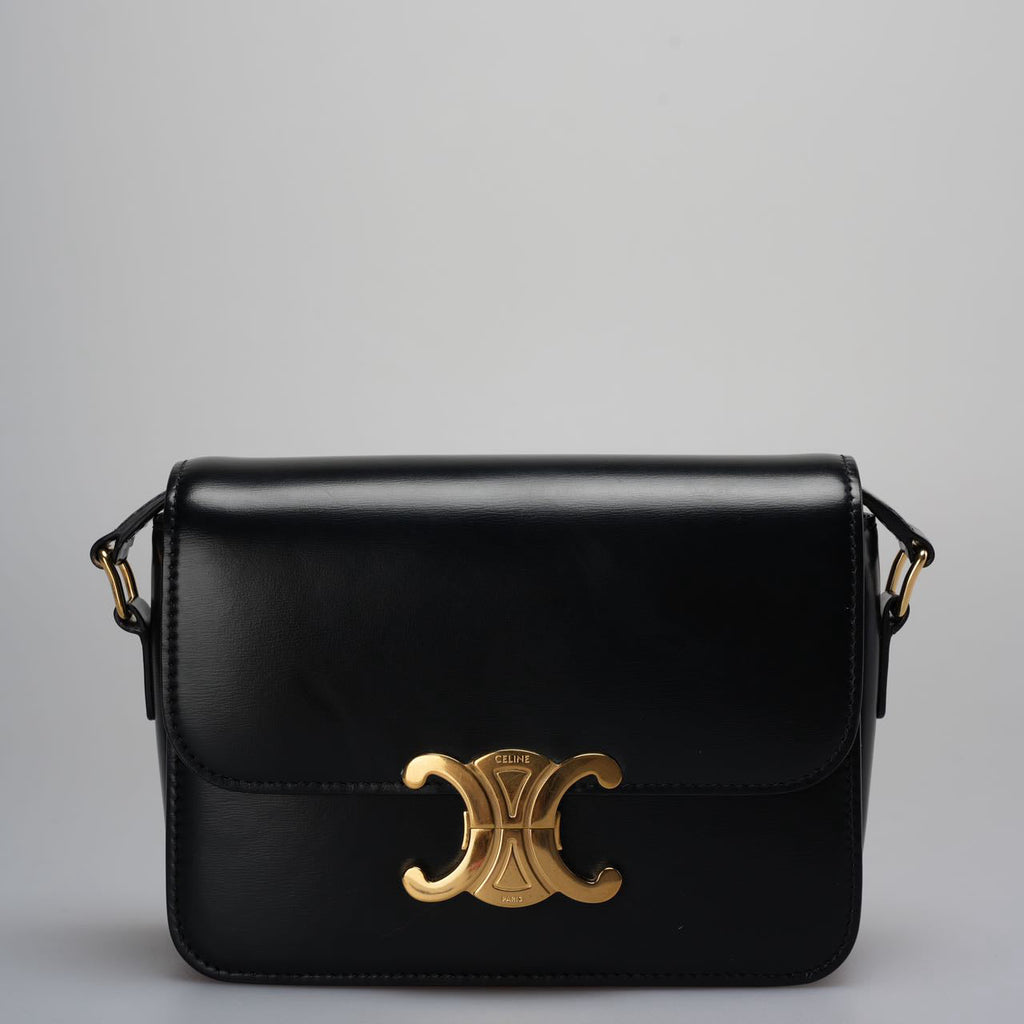 Celine Black Triomphe Crossbody Bag   2021 Small Calfskin