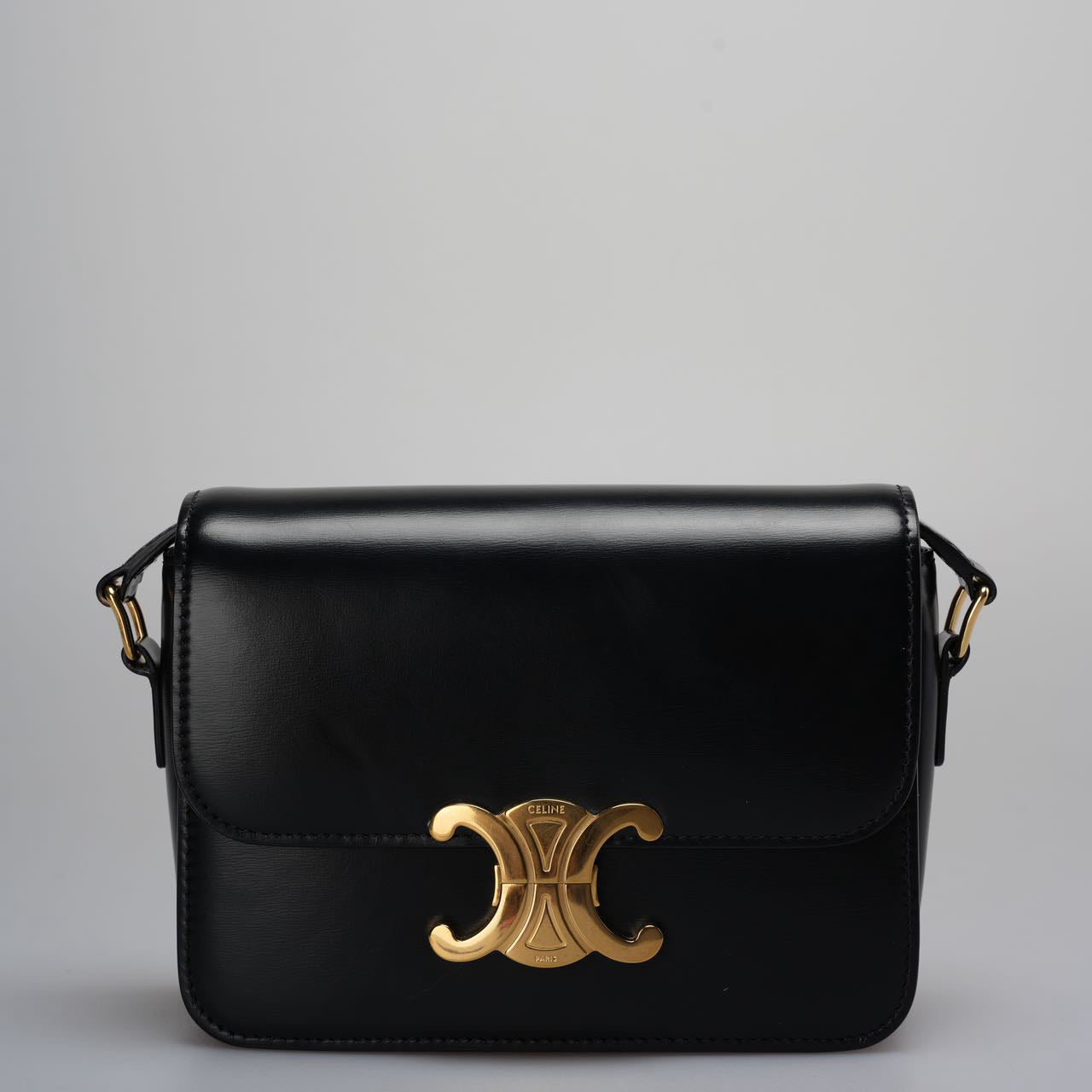 Celine Black Triomphe Crossbody Bag   2021 Small Calfskin