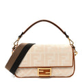 Canvas Vitello King Bi-Color Strap FF Embroidered Baguette Grezzo Brandy Cuoio