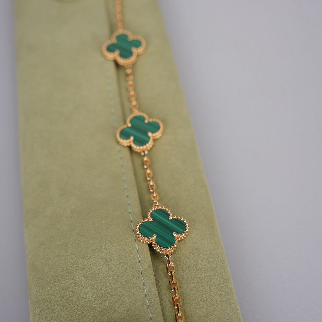 Van Cleef & Arpels Vintage Alhambra 5 Motif Bracelet Yellow Gold Malachite 2019