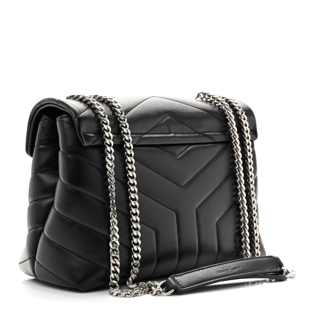 Calfskin Y Quilted Monogram Small Loulou Chain Satchel Black