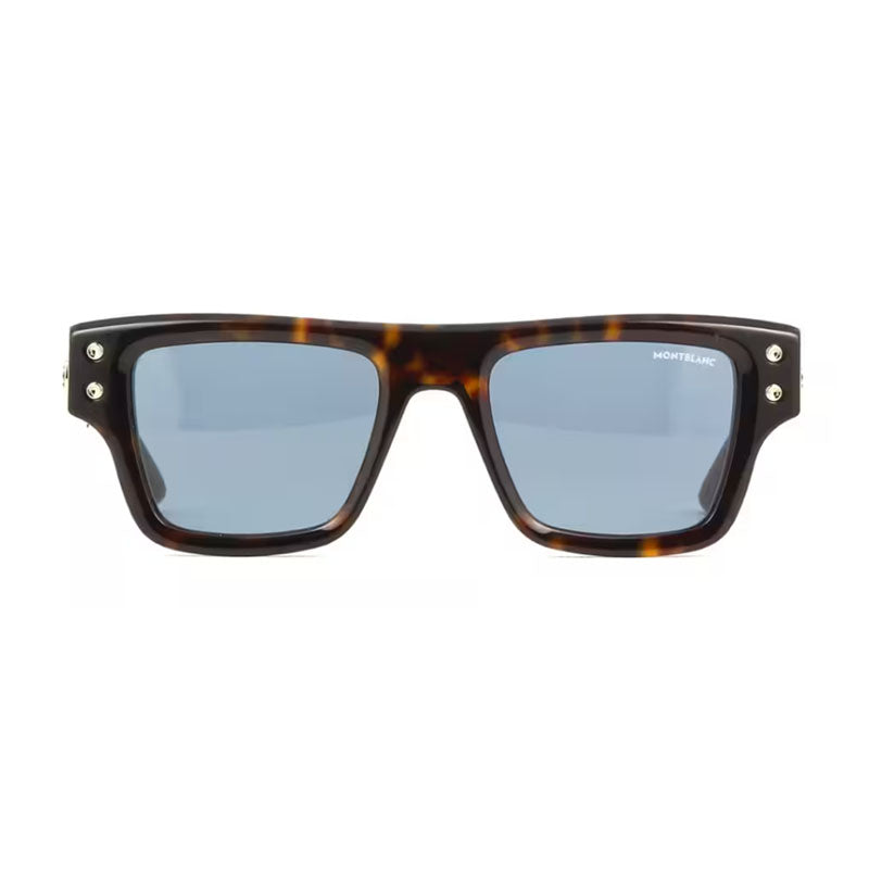 Montblanc Sunglasses Square Full Rim, Dark Havana Frame and Blue Lens MB0253S002