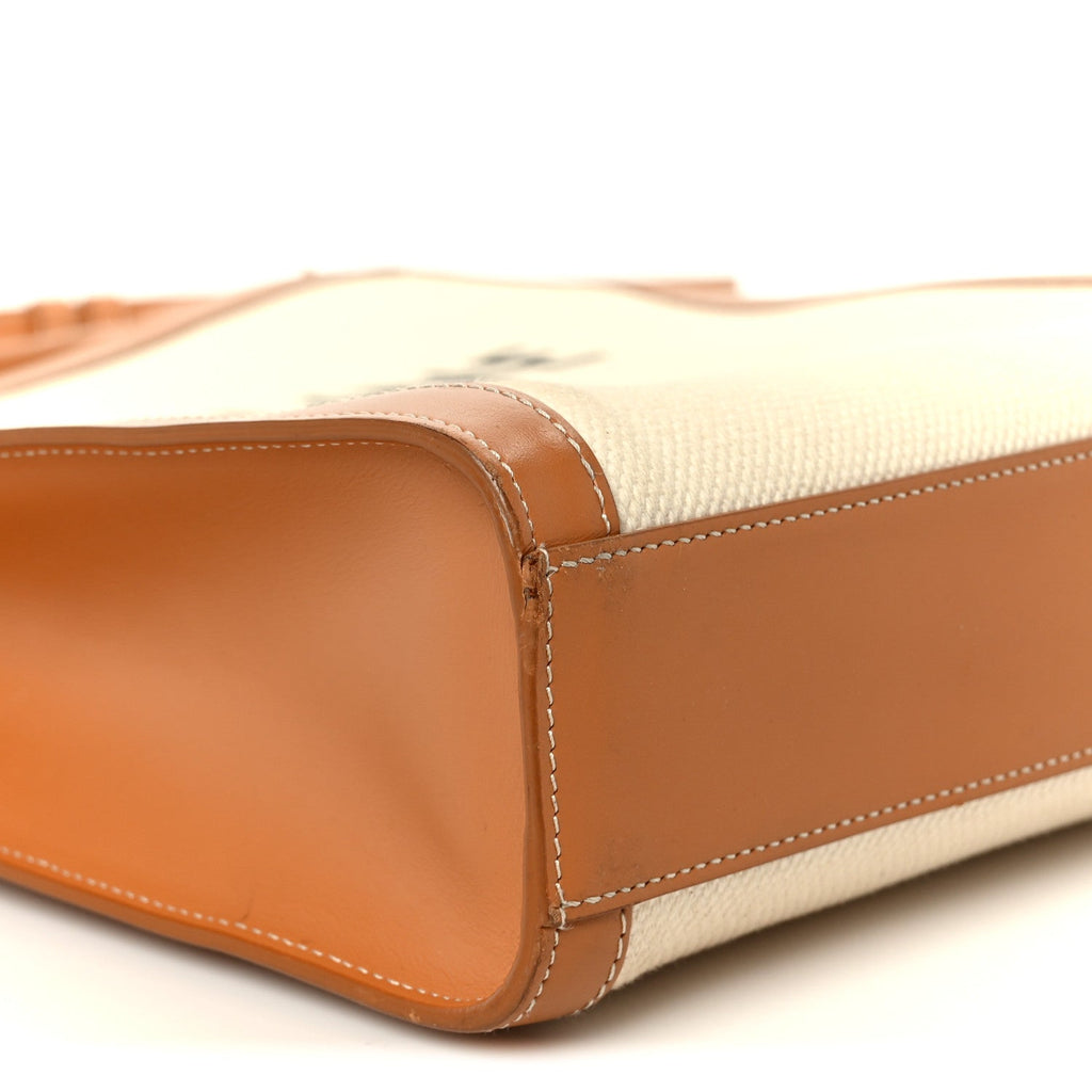 Canvas Calfskin Logo Print Small Vertical Cabas Natural Tan