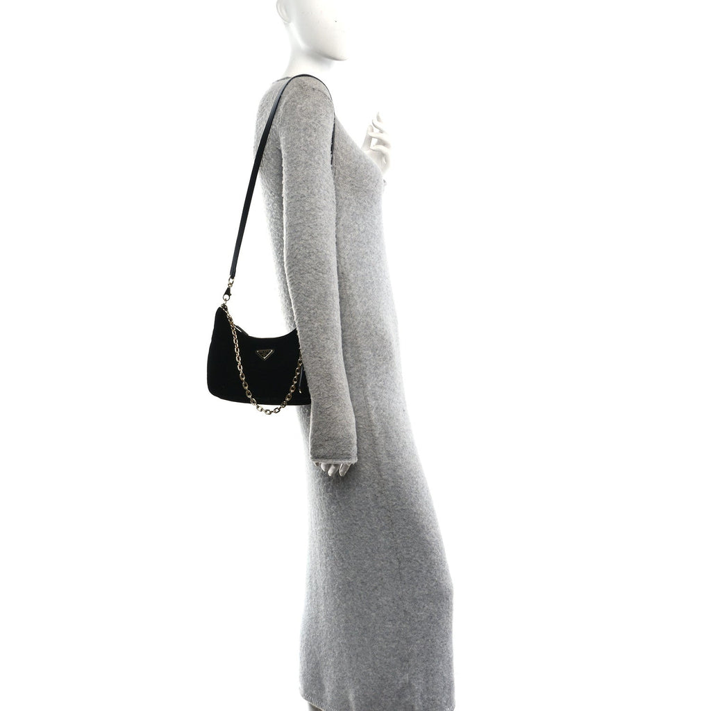 Velvet Nappa Mini Re-Edition Shoulder Bag Black