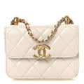 Calfskin Quilted Perfect Fit Coin Purse With Chain White