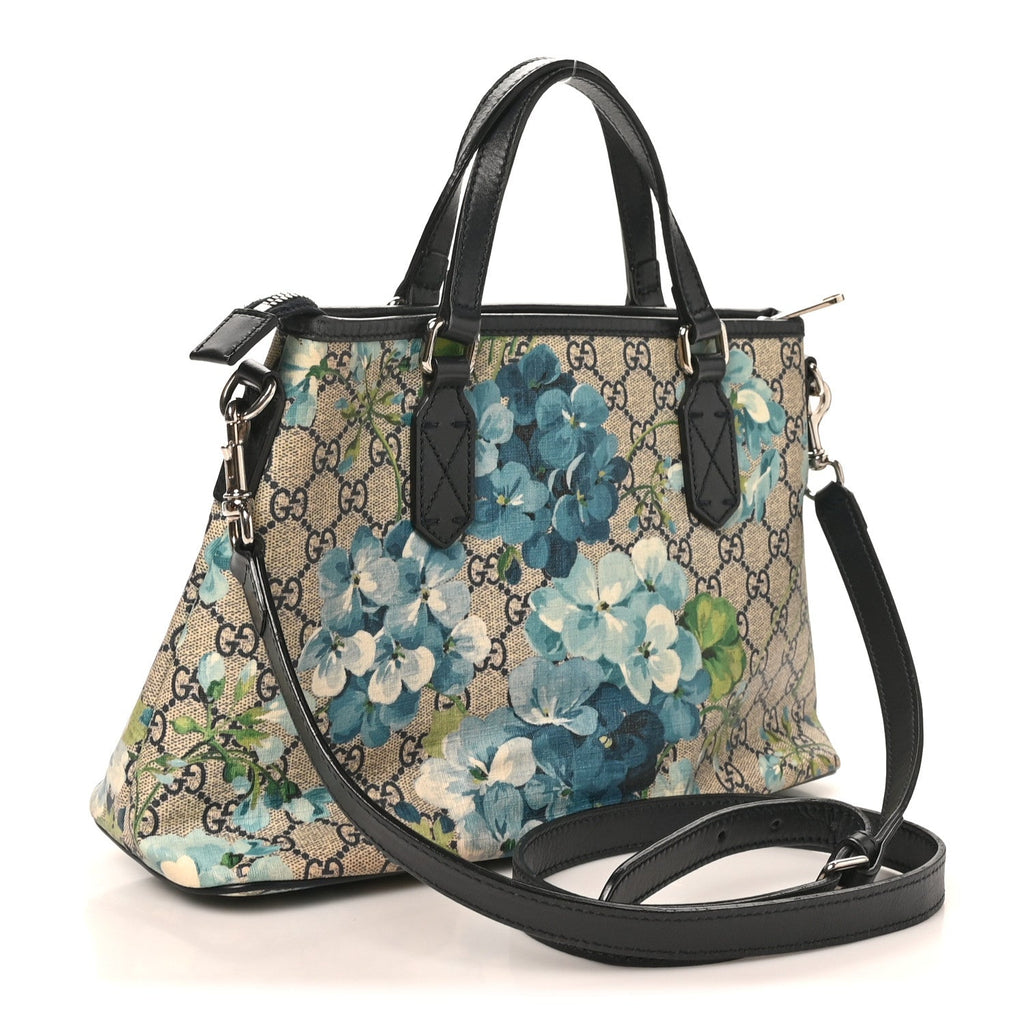GG Supreme Monogram Blooms Small Zippered Tote Blue