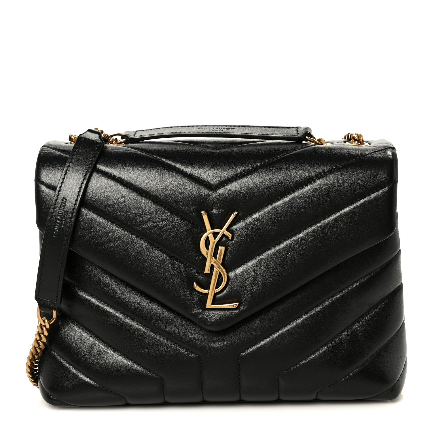Calfskin Y Quilted Monogram Small Loulou Chain Satchel Black