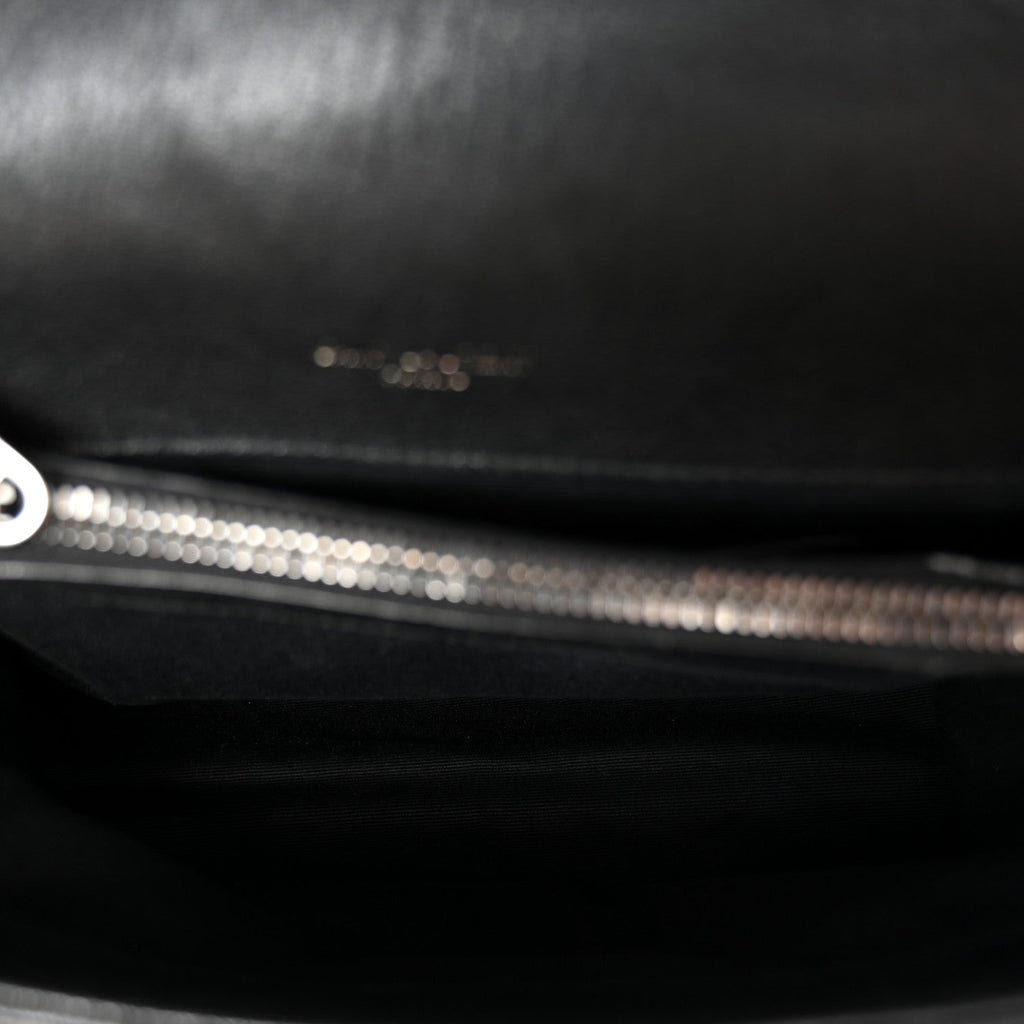 Sheepskin Matelasse Chevron Monogram Medium College Bag Black