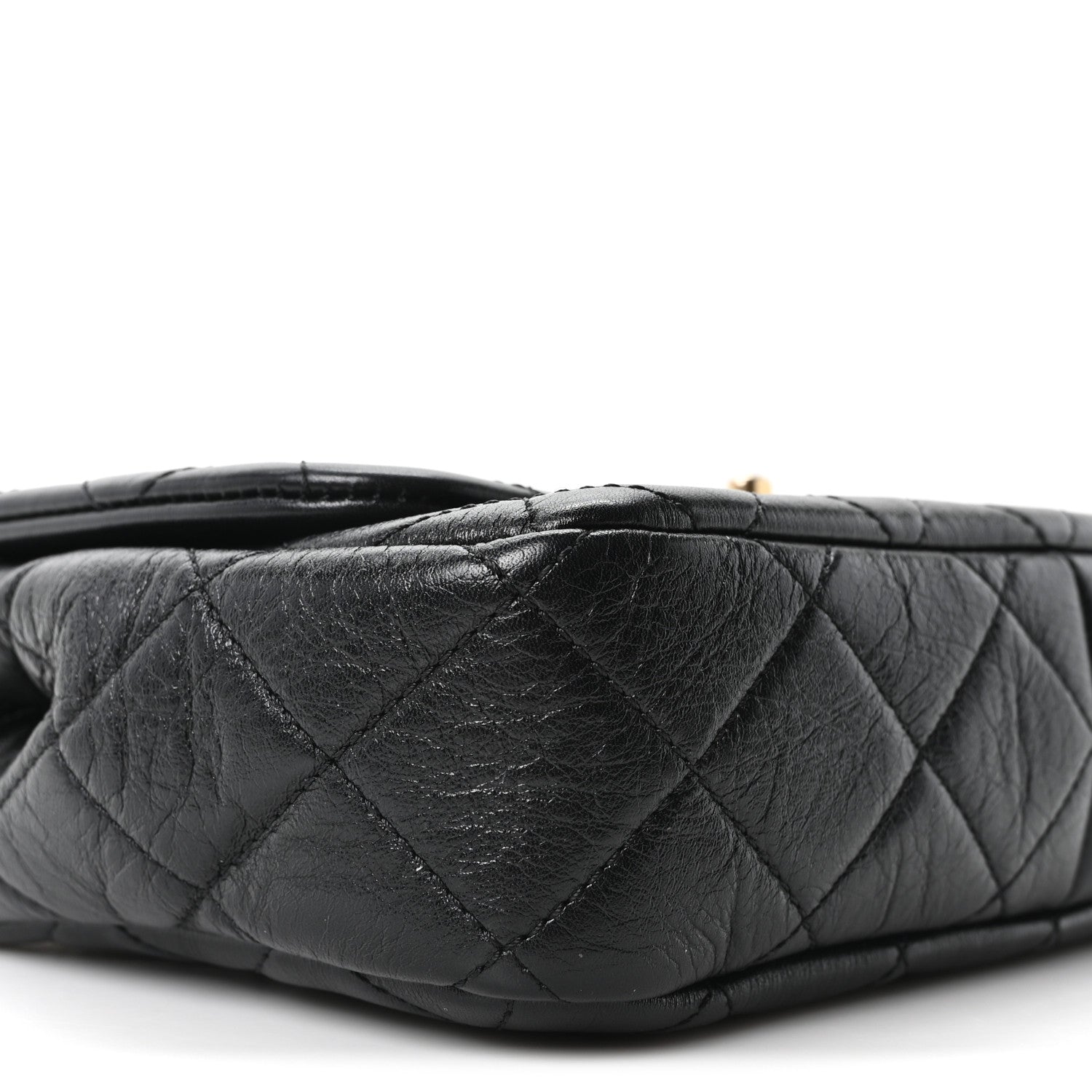 Glazed Calfskin Quilted Pearl Side Flap Black