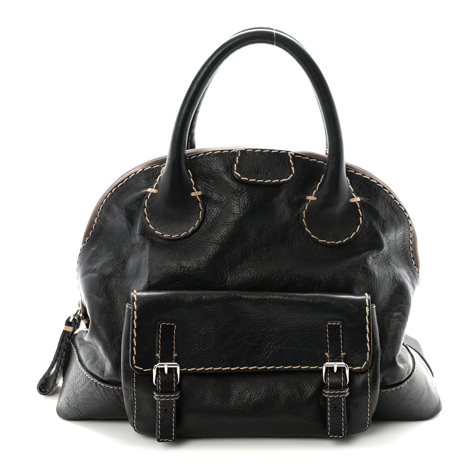 Calfskin Edith Dome Bowler Black