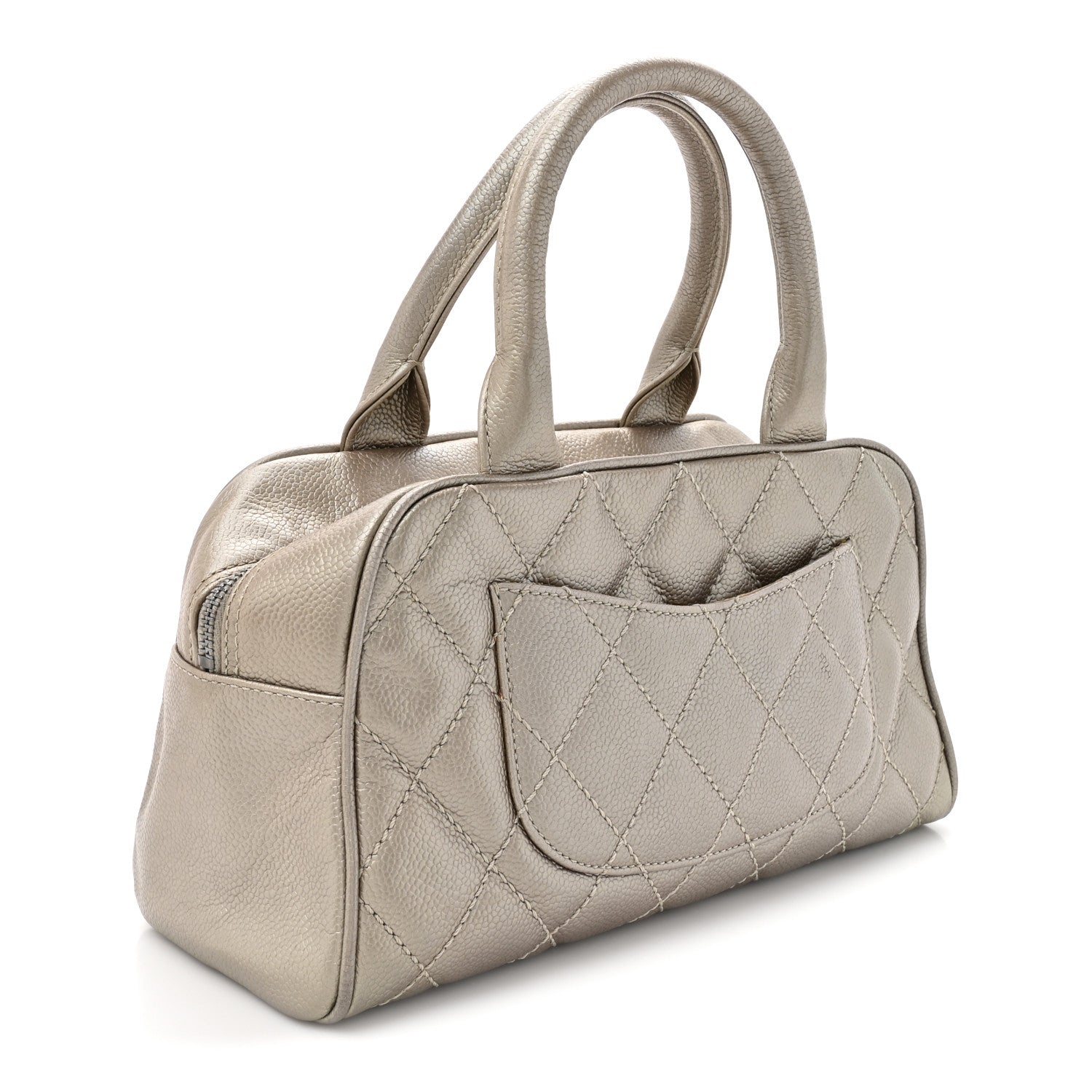 Metallic Caviar Quilted Timeless Bowler Silver