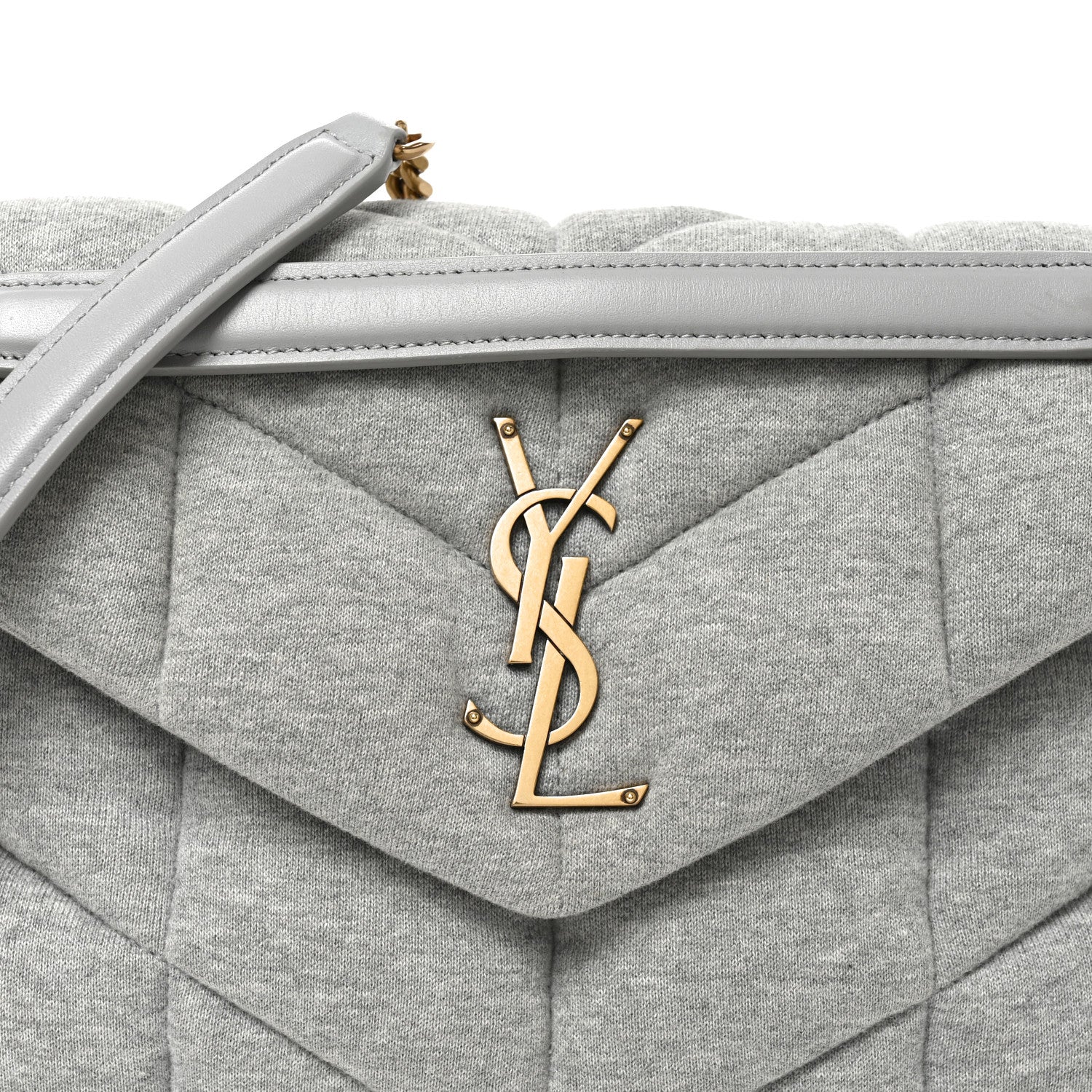 Jersey Quilted Small Loulou Puffer Monogram Chain Satchel Chalk Beige