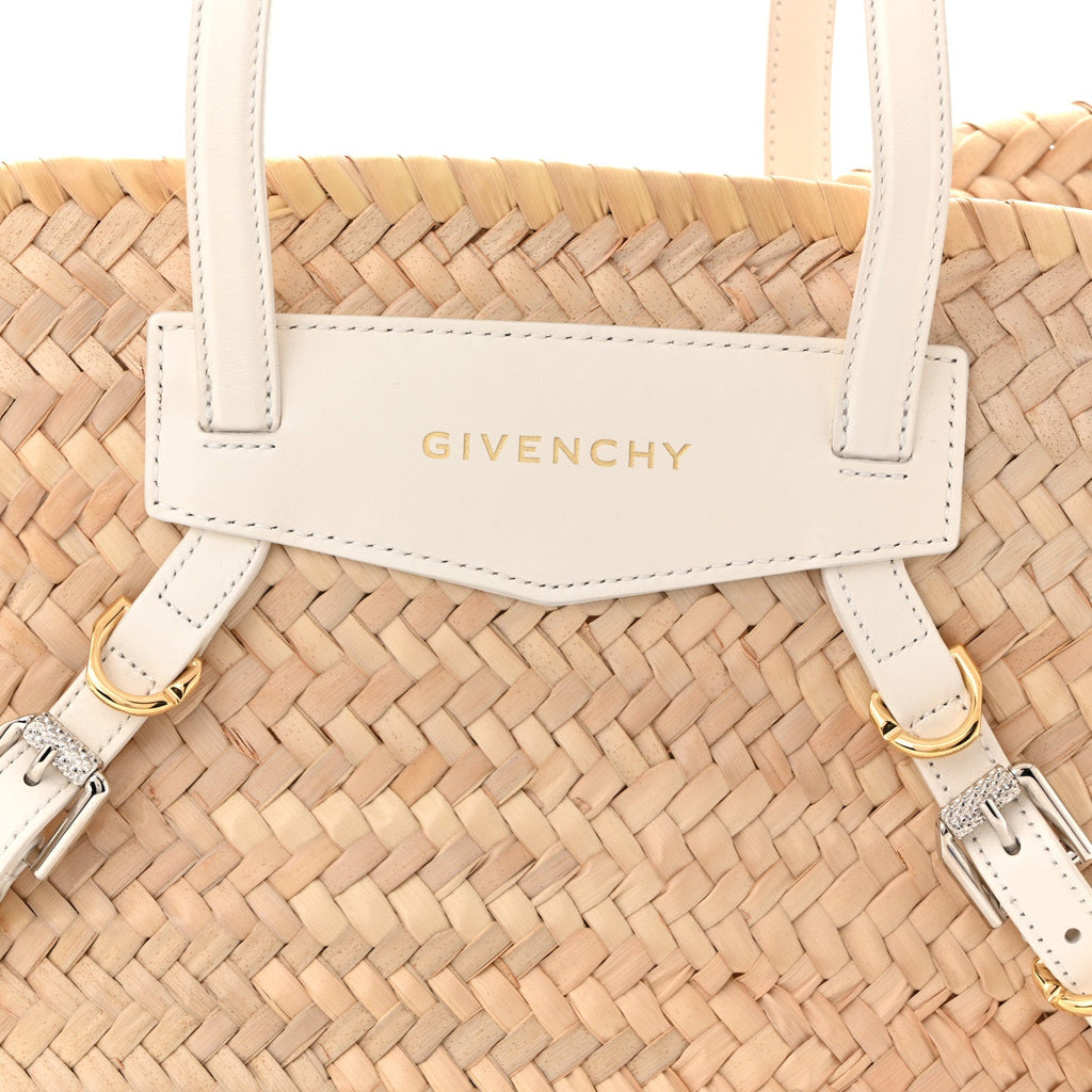 Raffia Woven Calfskin Voyou Basket Bag White