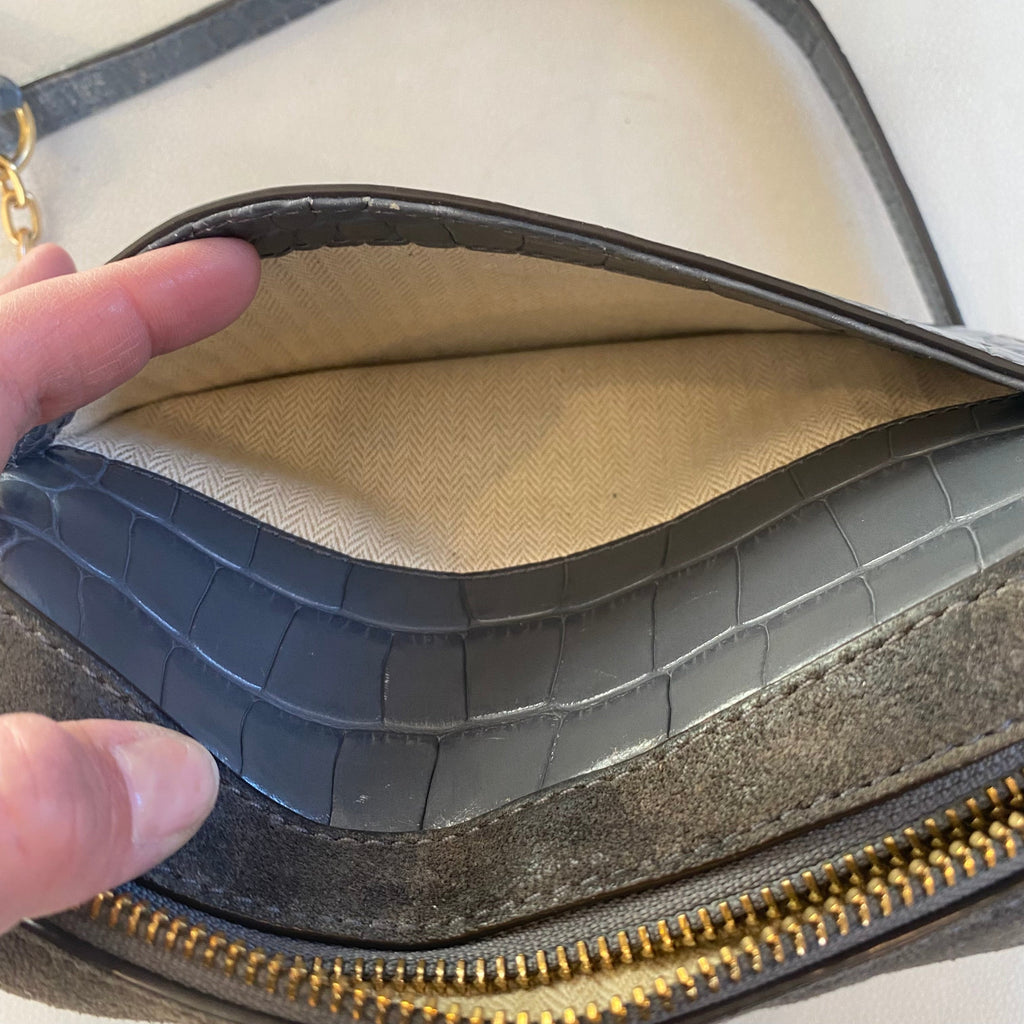 TORY BURCH Crocodile Embossed Crossbody Shoulder Bag Gray