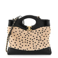 Shiny Lambskin Pony Hair Cheetah Printed Mini 31 Shopping Bag  Light Beige Black