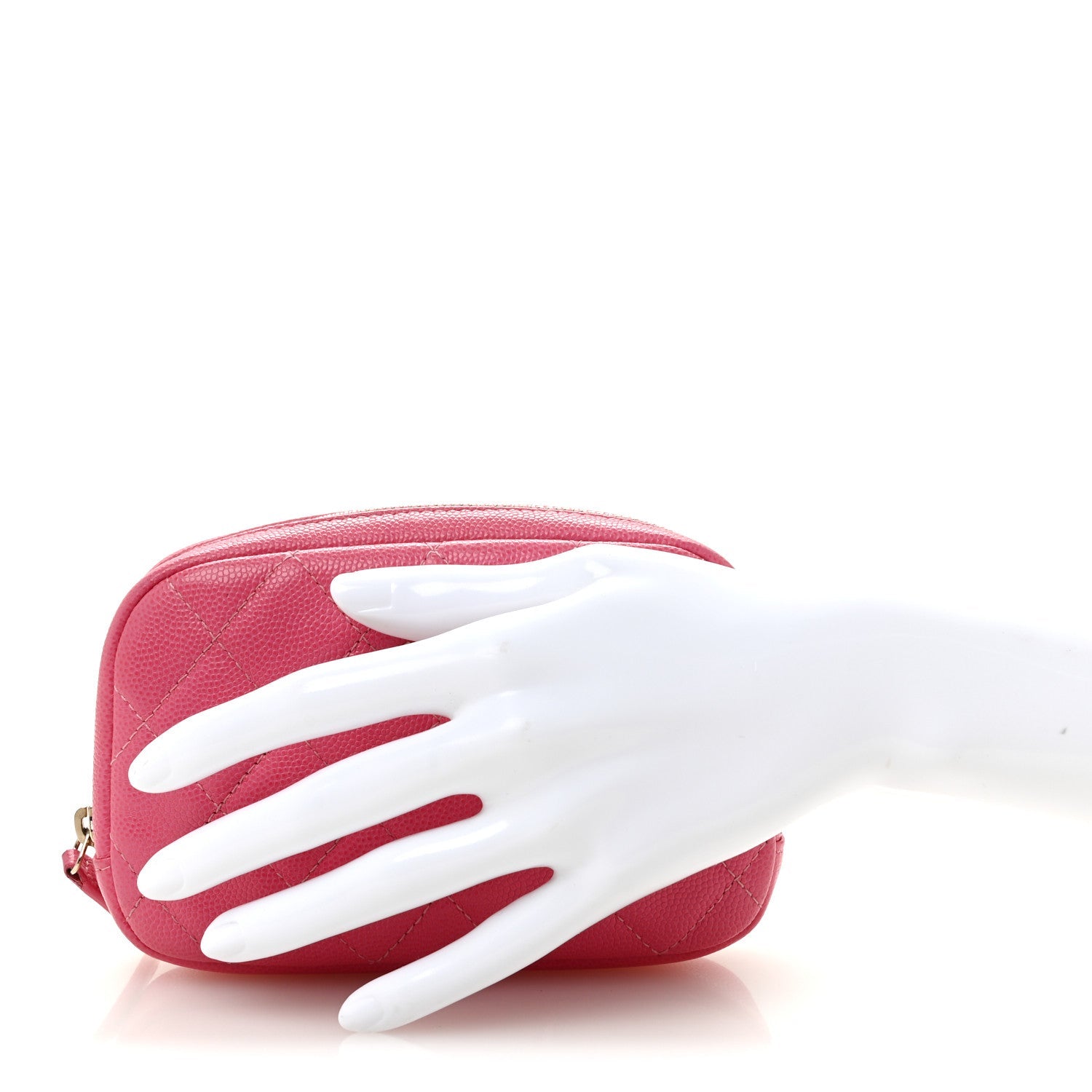 Caviar Quilted Small Curvy Pouch Cosmetic Case Pink